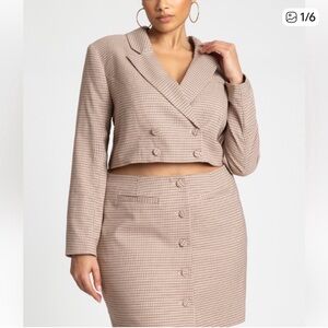 Eloquii Tan Checkered Skirt Set
